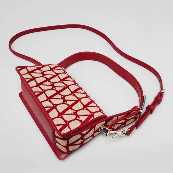 Valentino Naturale/Red Iconographe Fabric Le Grand Deuxieme Small Shoulder Bag - Picture 4 of 11